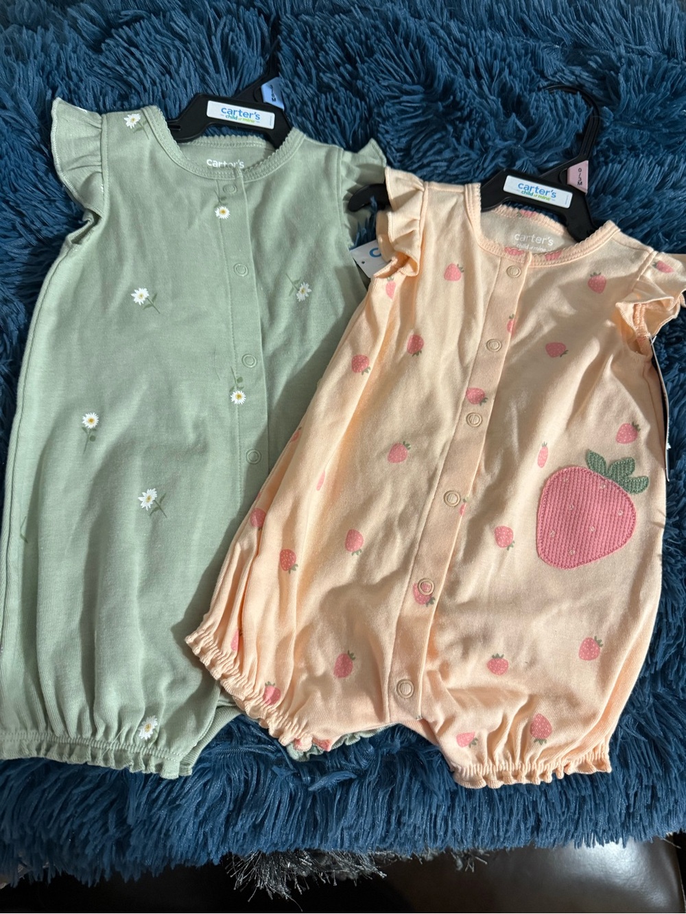 Carter's Peach & Sage Floral Strawberry Romper Set 2 pack deal 0-3month& 3-6mths